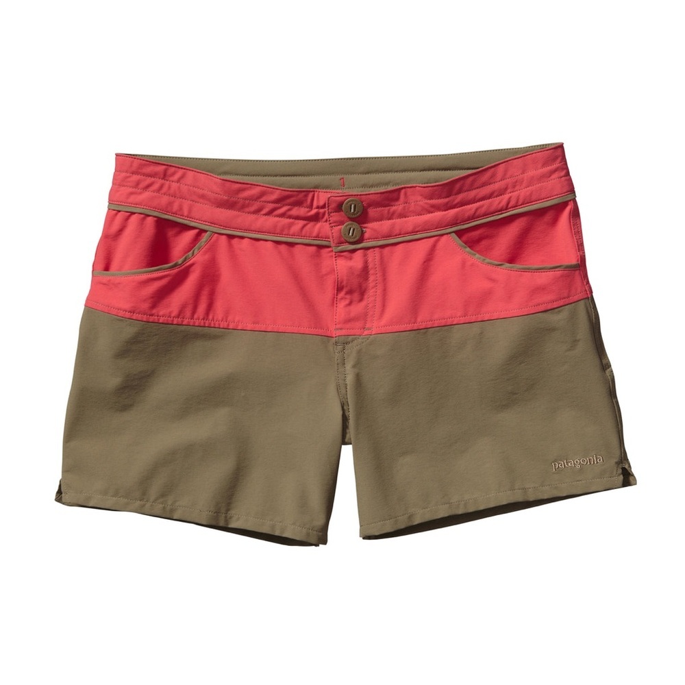 Patagonia Women’s Colorblock Stretch Wavefarer Shorts 3.5” in Tan Pink 2